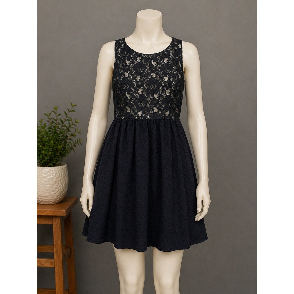 Rewind‎ Navy Lace Skater Dress Large Y2K Coquette Aesthetic Romantic Goth Chic
